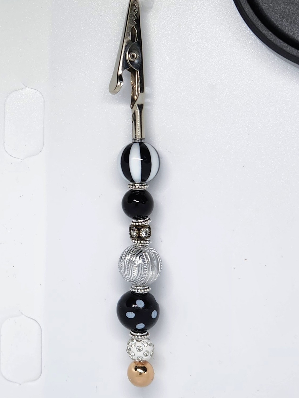 Black & White Beaded Clip Charm Key Holder